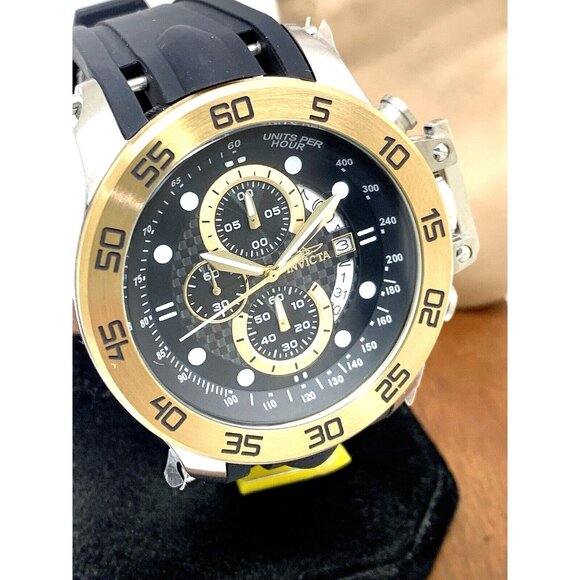 Invicta Men's Watch 19253 Quartz Gold Black Dial Chronograph Rubber Band 51mm - Picture 1 of 14